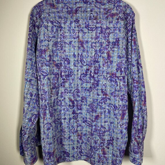 Luchiano Visconti Men's Raised Velvet Print Purple Blue Button-Up Shirt L Preppy - Picture 7 of 7